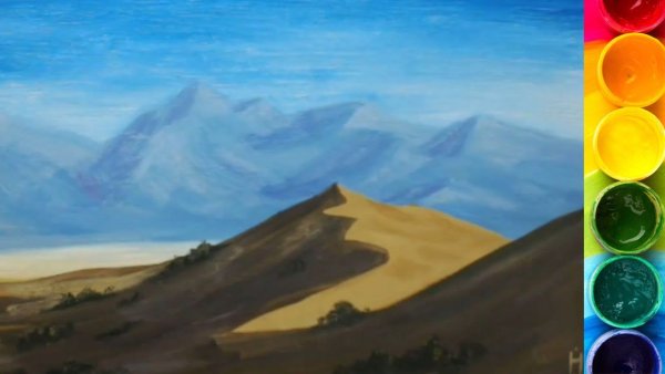 Горы воздушная перспектива гуашь