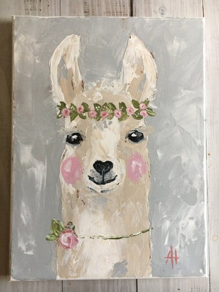 Лама рисунок на холсте