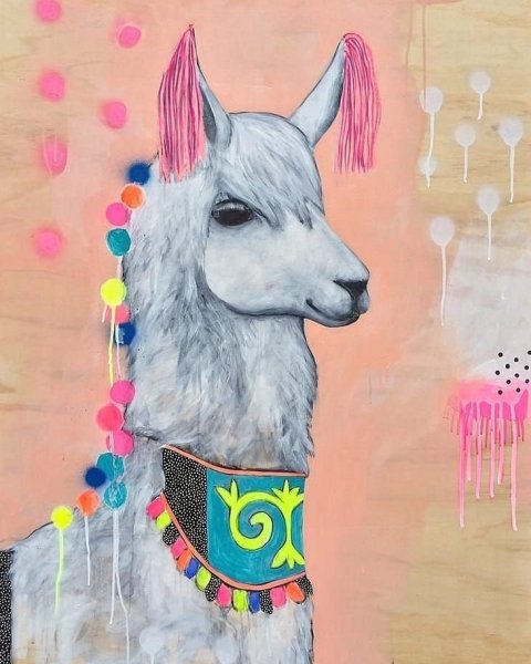 Лама рисунок красками