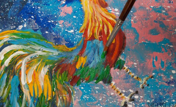 Рисунок акрилом петуха