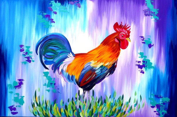 Рисование акрилом петух