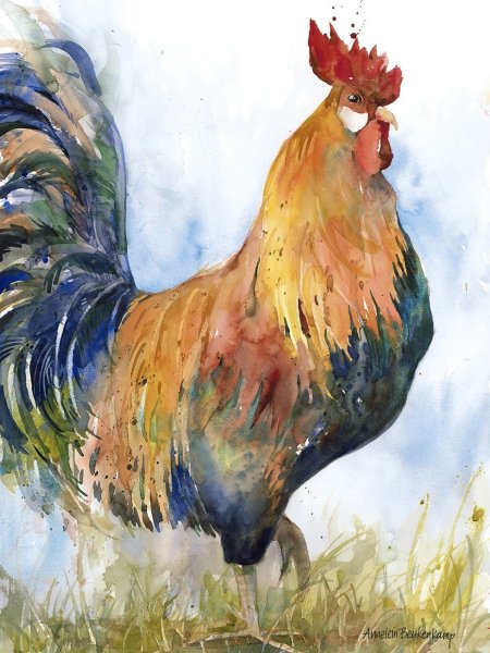Петушок акварелью