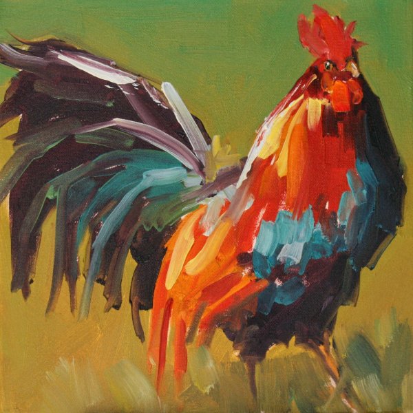 Петух гуашью