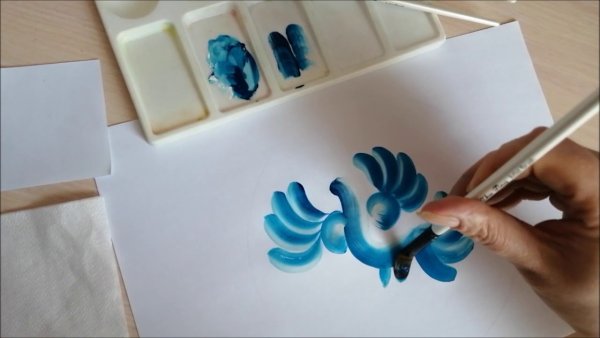 Гжель красками на бумаге