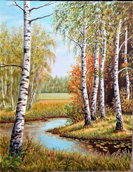 Рисование акрилом березы