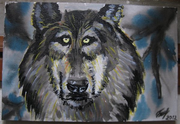 Волк масляными красками