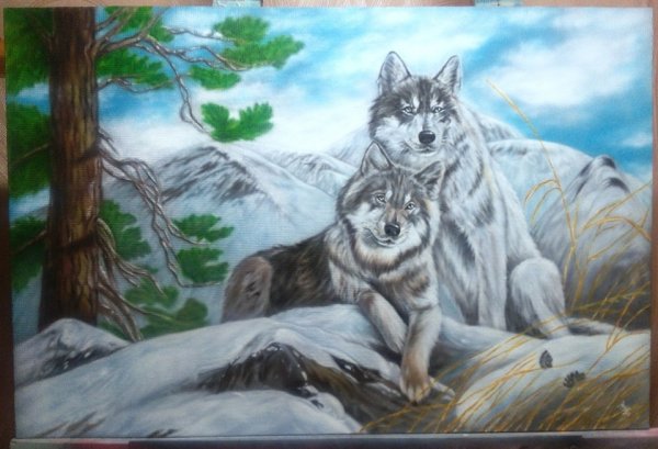 Волк картина акрилом