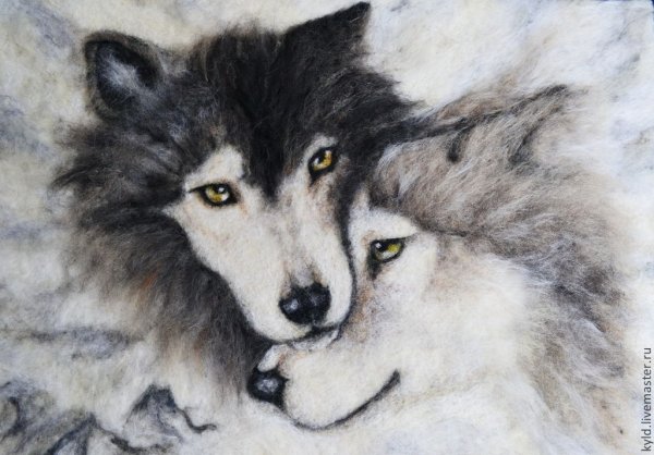 Картины из шерсти волки