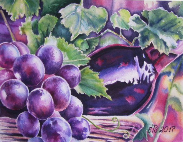 Виноград акварелью