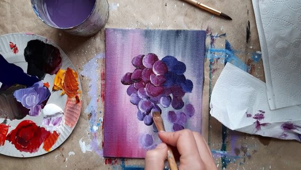 Виноград акрилом пошагово