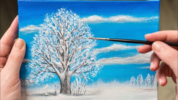 Зима уроки рисования акрилом