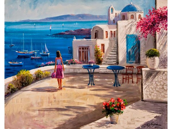 Греция улочки Санторини картины