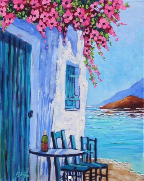 Пейзаж Санторини акрил