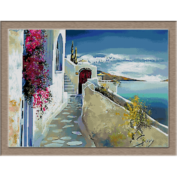 Пейзаж Санторини акварель