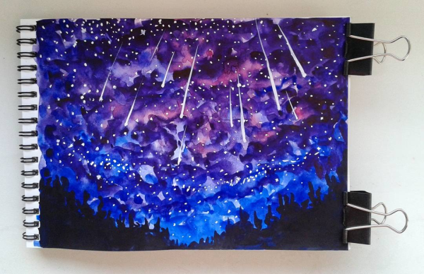 Космос акварелью поэтапно для начинающих