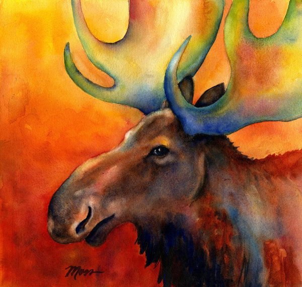 Акварель животные Лось