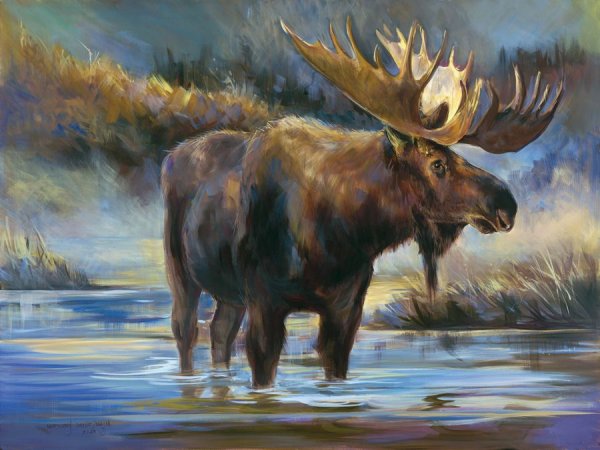 Лось живопись