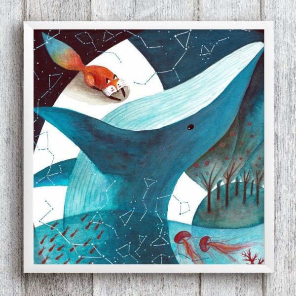 Кит в небе маслом на холсте