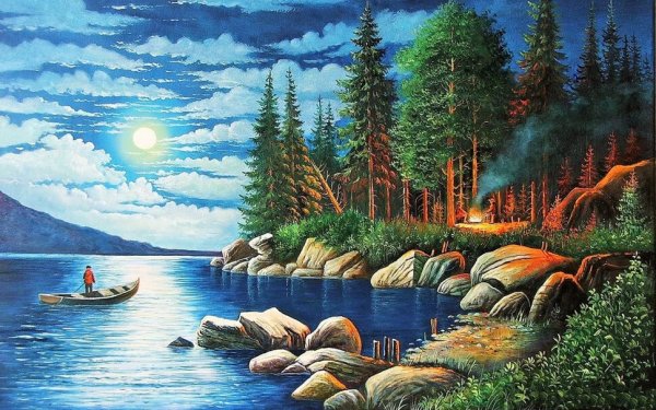 Пейзаж реки акрилом