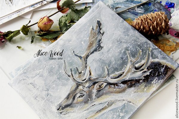 Олень акрилом на холсте