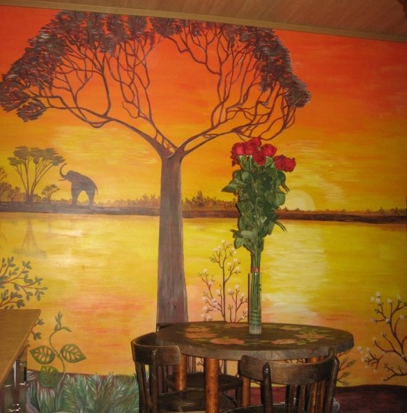 Роспись стен на кухне акриловыми красками