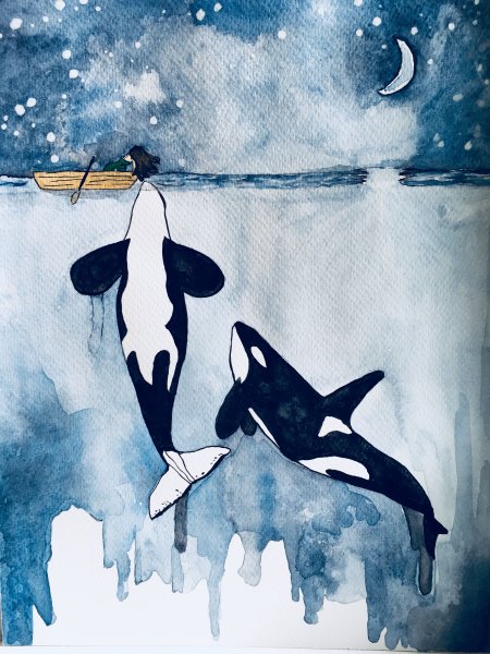 Киты акварелью Минимализм