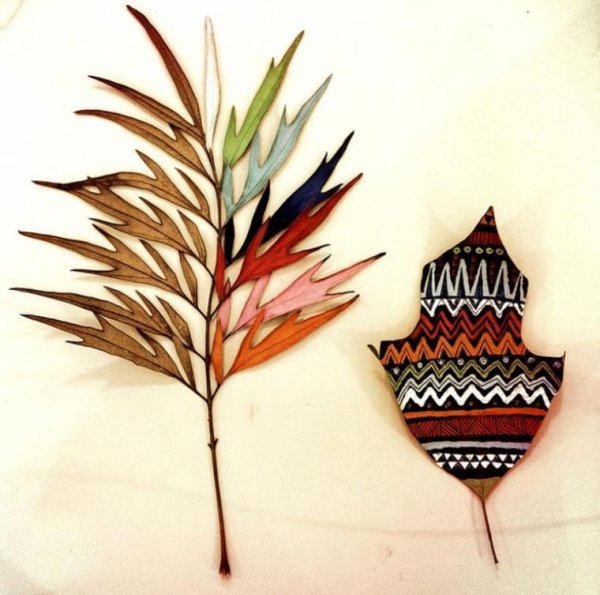 Рисование листьями