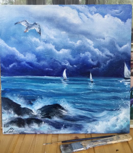 Морской пейзаж акриловыми красками