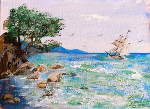 Морской пейзаж акрилом мастер класс