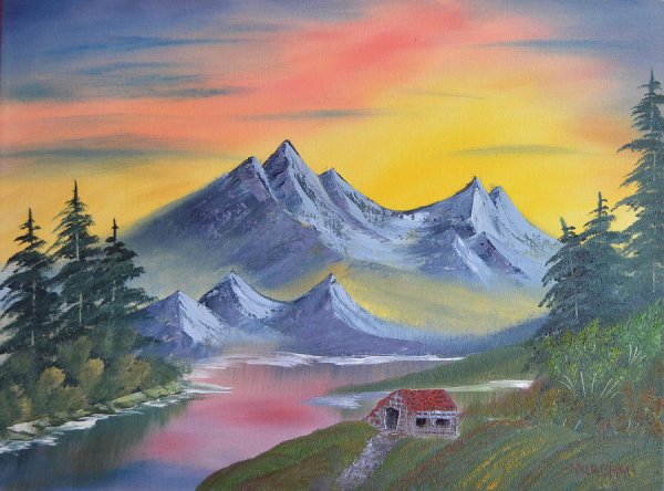 Горы закат акрил