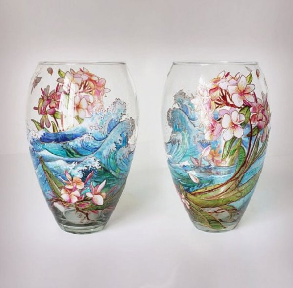 Роспись по стеклу вазы