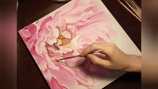 Пионы для рисования акриловыми красками
