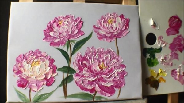 Пионы акриловыми красками