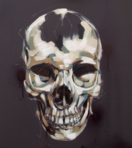 Череп акварелью
