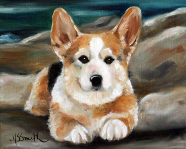 Вельш корги пемброк акварелью