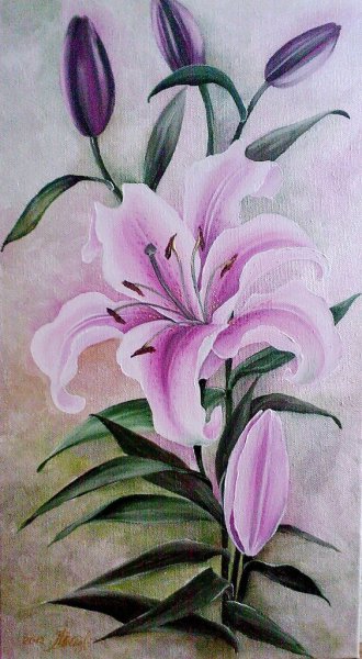 Лилии акриловыми красками