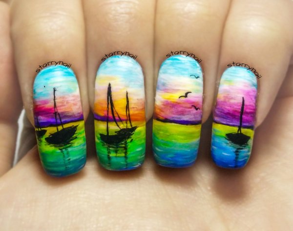 Летний пейзаж на ногтях