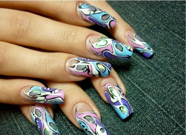 Маникюр с цветной акриловой пудрой