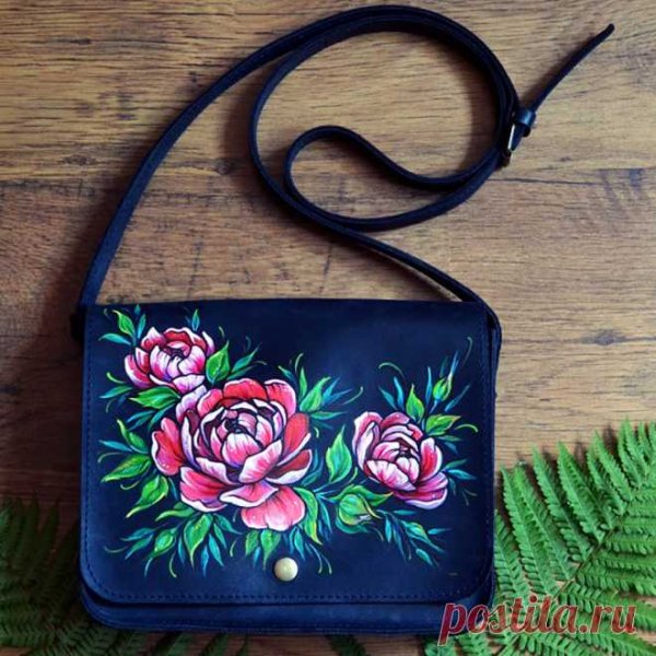 Пионы роспись на сумке