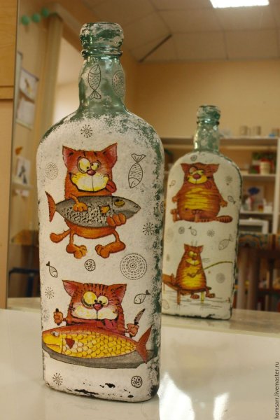 Роспись по стеклу акриловыми красками бутылки