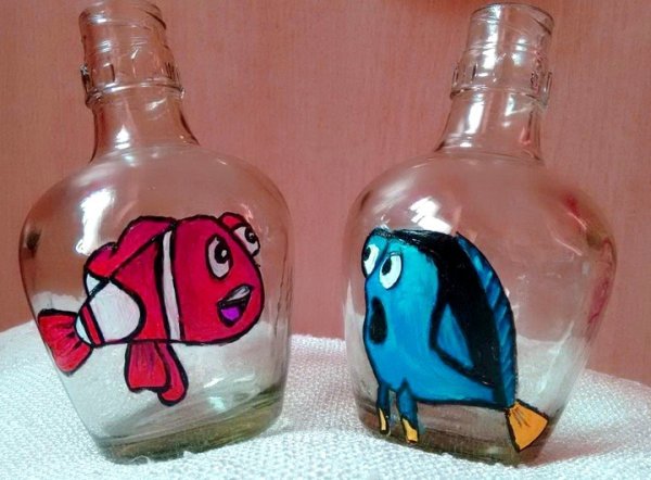 Рисунки на бутылках акриловыми красками