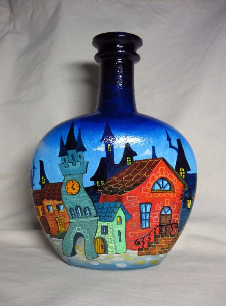 Украшение бутылок акриловыми красками