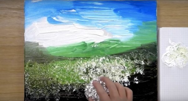 Рисование мятой фольгой на бумаге