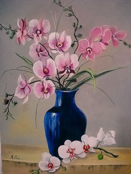 Цветы в вазе гуашью