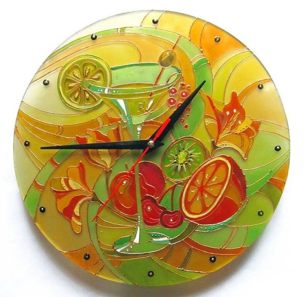 Часы витражная роспись