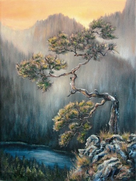 Сосны в горах живопись