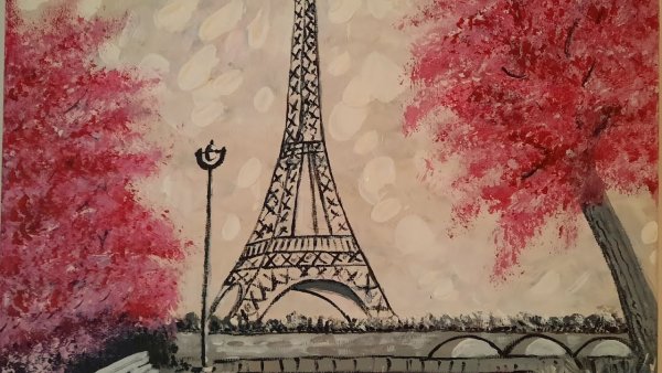 Эйфелева башня рисунок красками