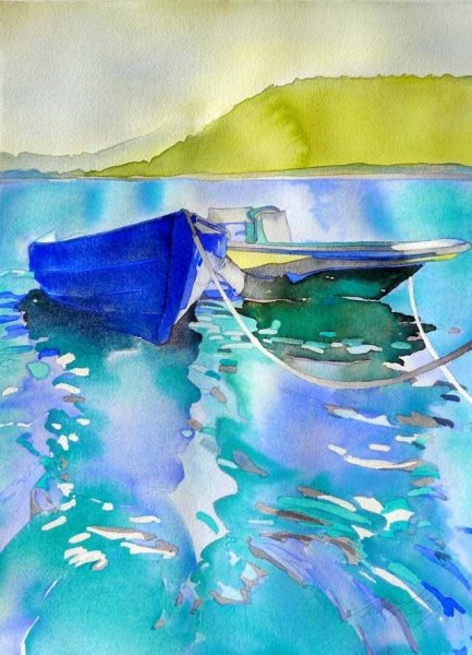 Пейзаж с водой акварелью