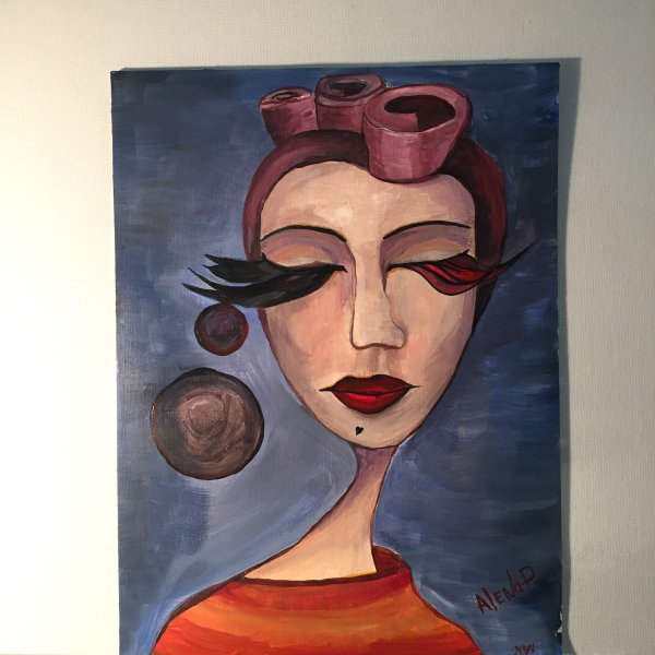 Рисунок лица девушки акрилом