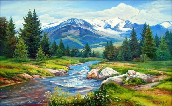 Живопись Горная река холст масло